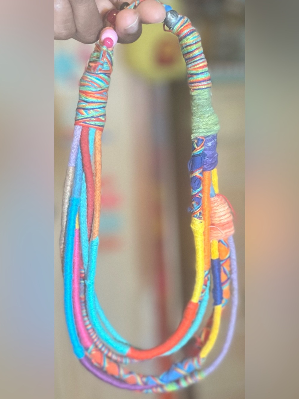Ten Thousand Villages  Multi-Strand Wrapped Necklace Bright Rainbow Hues (Short)